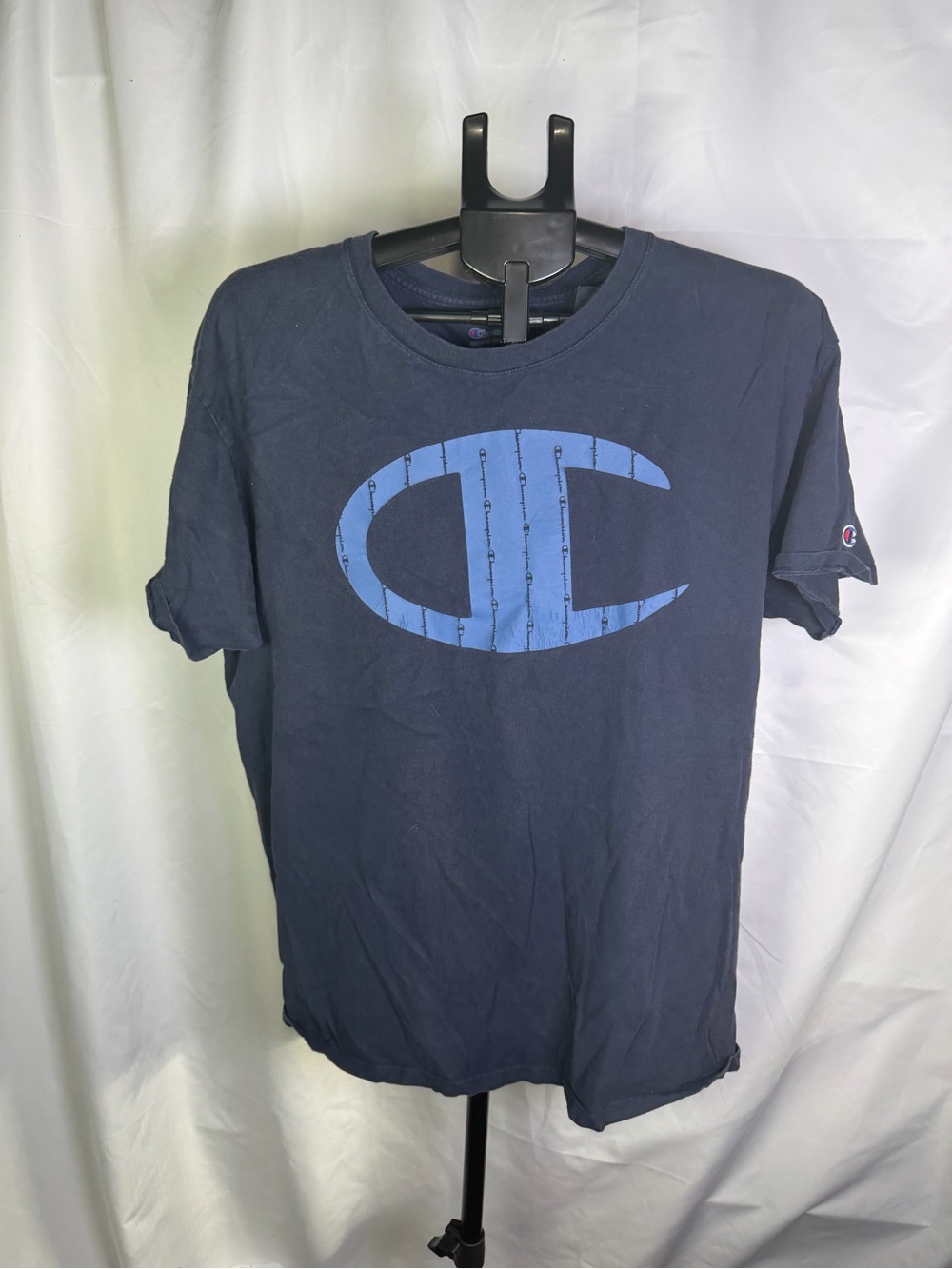 Champion Short-Sleeve Navy Tee with Blue Logo